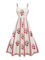 Robe Évasée Rose Bretelles Fines Beige Années 1950