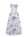 Robe Blanc Floral Imprimé Bretelles Fines Mousseline Années 1950 2