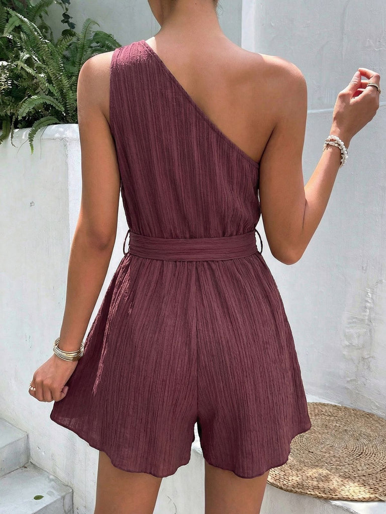 Combishort One-Shoulder Uni Ceinturé Textured Années 1950