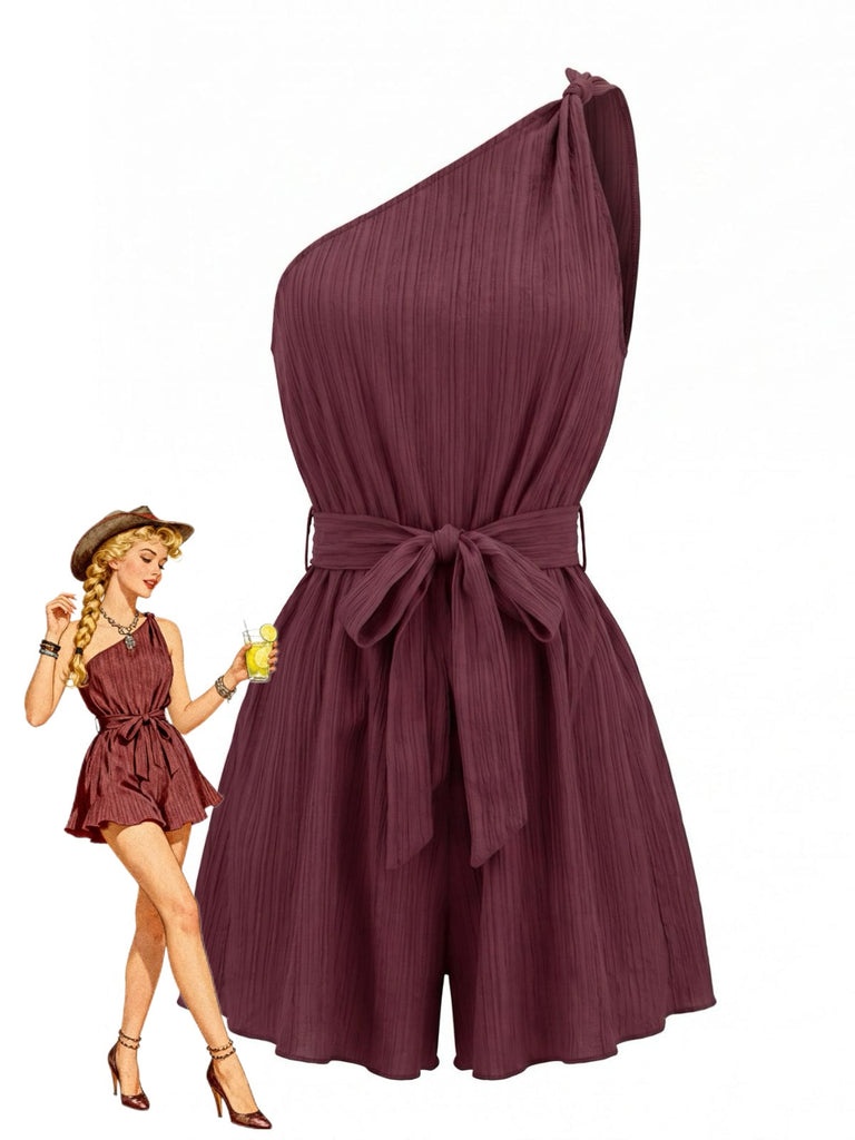 Combishort One-Shoulder Uni Ceinturé Textured Années 1950