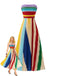 Robe Bustier Plissé Longue Arc-en-Ciel Années 1970