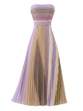 [Prévente] Robe longue bustier plissée arc-en-ciel lilas années 1970