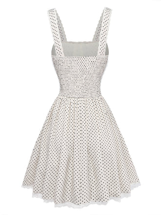 Robe Bretelles Spaghetti à Pois Ballerine Beige Années 1970 2
