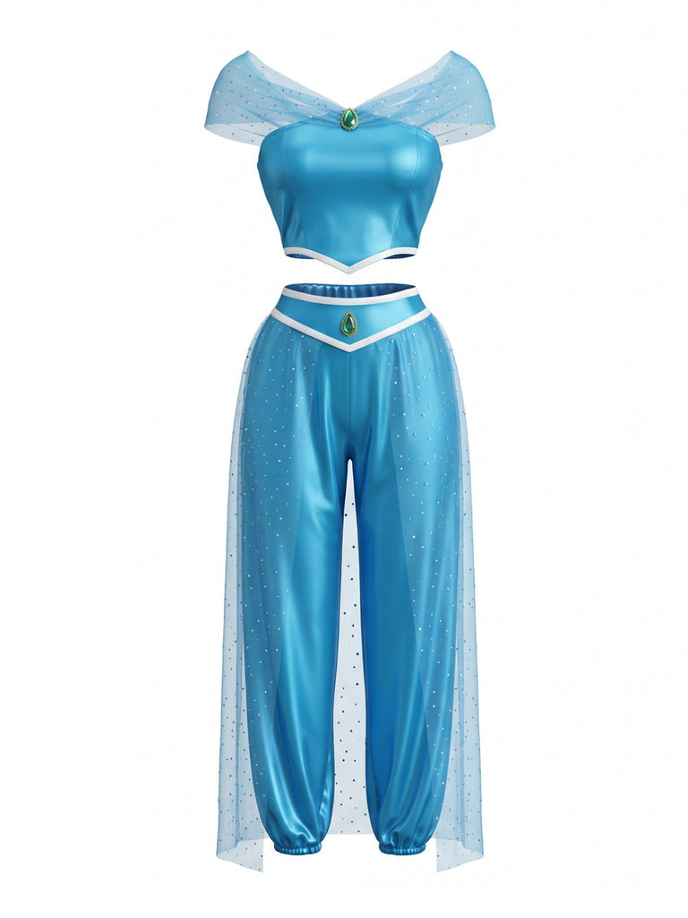 Set Costume Cosplay Princesse en Tulle et Pierres Années 1980