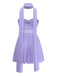 Robe Mini Babydoll Bustier en Tulle avec Foulard Lavande Années 70
