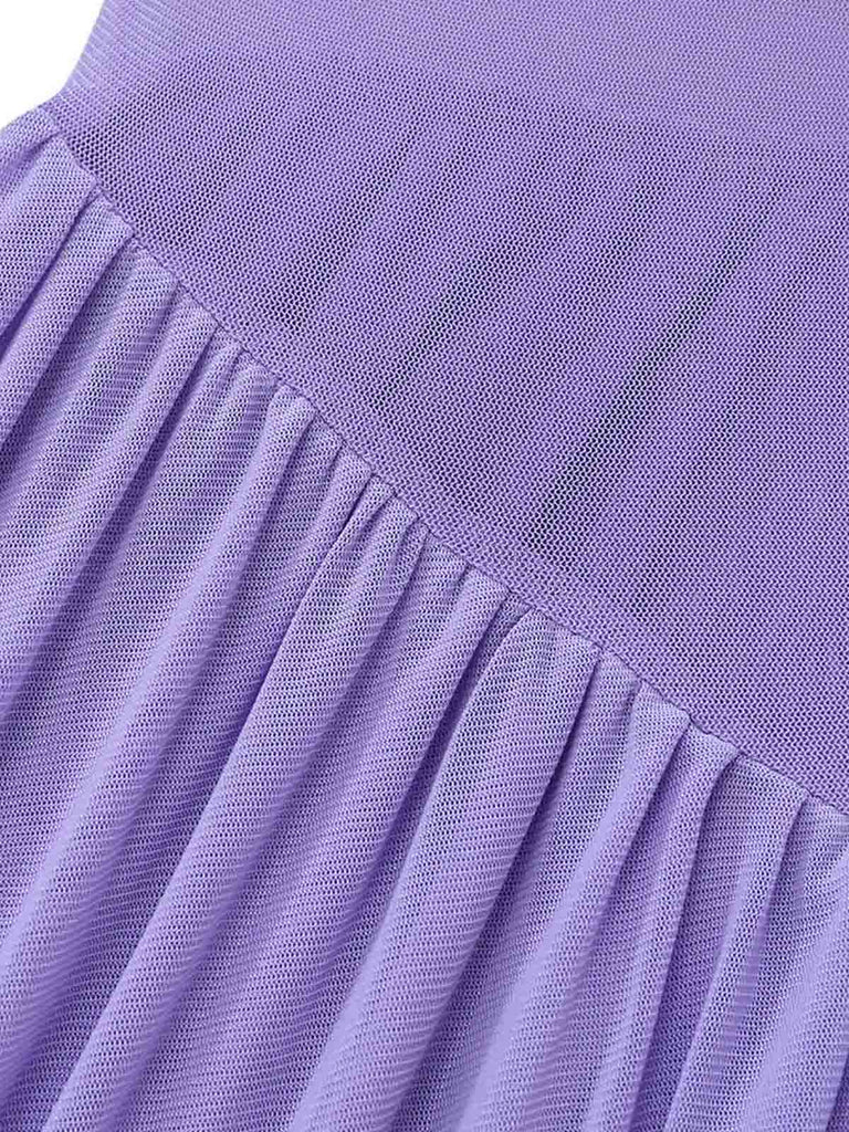 Robe Mini Babydoll Bustier en Tulle avec Foulard Lavande Années 70