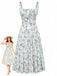 Robe Nouage Avant Col Carré Petites Fleurs Bleue Années 40