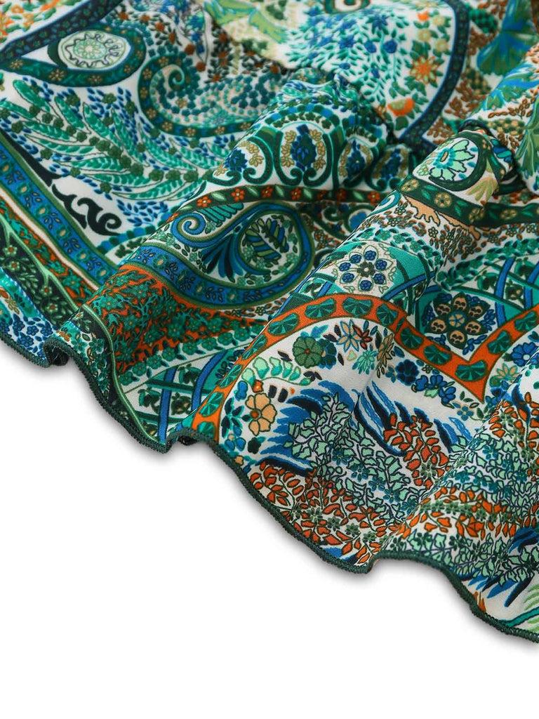 Robe Longue Paisley Halter Col V Profond Dos Nu Verte Années 1970 7