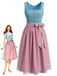 2PCS Robe bleu sans manches à col carré et tablier rose Années 1950