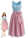 Ensemble 3PCS bleu avec robe sans manches à col carré, tablier rose et top Années 1950