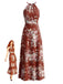 Robe Maxi Fendue Dos-Nu Floral Boho Rouge Années 70
