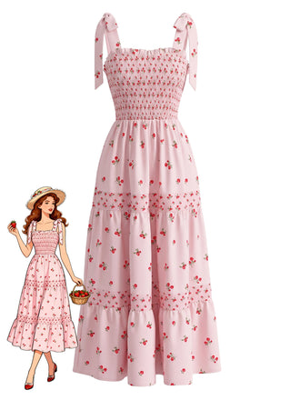 Robe Maxi Petites Fleurs Rose Années 40