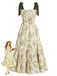 Robe Imprimé Floral Végétal Verte Années 40