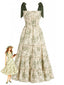 Robe Imprimé Floral Végétal Verte Années 40