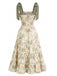 Robe à Étages Nouage Épaule Floral Verte Années 40