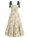 Robe Imprimé Floral Végétal Verte Années 40