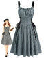 Robe taille haute lacets et anneau métallique larges bretelles années 1950