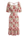 Robe Rose Floral Dos Noué Manches Bouffantes Midi Années 1930 2