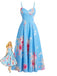 Robe Bretelles Spaghetti Col Cœur Floral Mi-Longue Col Années 1940