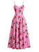 Robe Bretelles Spaghetti Col Cœur Floral Mi-Longue Col Années 1940 4