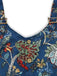 Combishort Boho Floral à Col Carré et Boutons Bleu Années 1970