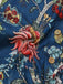 Combishort Boho Floral à Col Carré et Boutons Bleu Années 1970