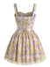 Mini-robe jaune patchwork floral et dentelle années 1950
