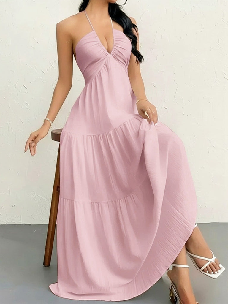 Robe longue unie dos nu décolleté V et encolure américaine années 30