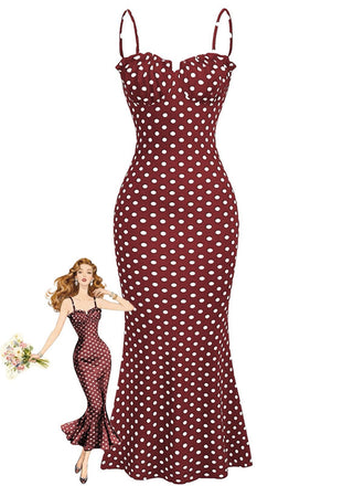[Prévente] Robe rouge pois fines bretelles et coupe sirène années 1930