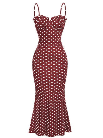 [Prévente] Robe rouge pois fines bretelles et coupe sirène années 1930