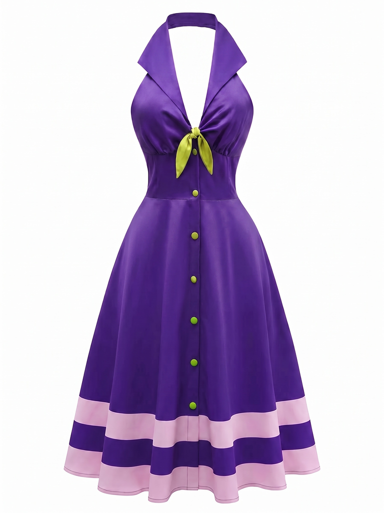 [Prévente] Robe costume cosplay violette inspirée de Daphné, dos nu Années 1950