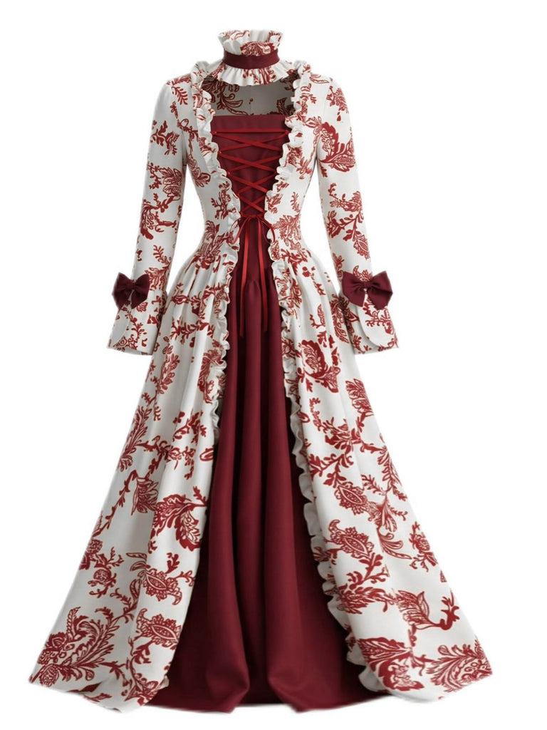 Robe de Bal Corset Floral Rococo Rouge Années 1930