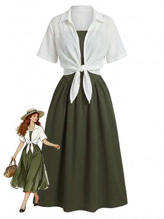 2PCS Robe à Bretelles et Chemise Courte Années 50