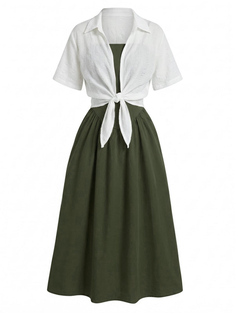 2PCS Robe à Bretelles et Chemise Courte Années 50