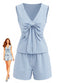 2PCS Haut Nœud & Short Rayé Bleu Années 40