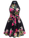 Robe-chemise fleurie à col halter et taille nouée années 1950 - 7