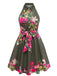 Robe-chemise fleurie à col halter et taille nouée années 1950 - 9