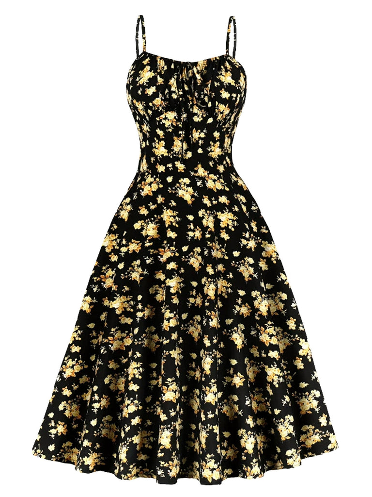 Robe Évasée Florale Sans Manches Bretelles Fines Années 1940 7