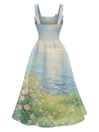 [Prévente] Robe Florale Inspiration Monet Paysage à Bretelles Nœud Années 1950 2