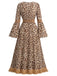 [Prévente] Robe bohème à imprimé léopard, col V, franges et manches cloche Années 1970