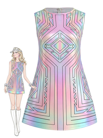 [Prévente] Robe Mini Ligne A sans Manches Géométrique Argent Irisé Années 60