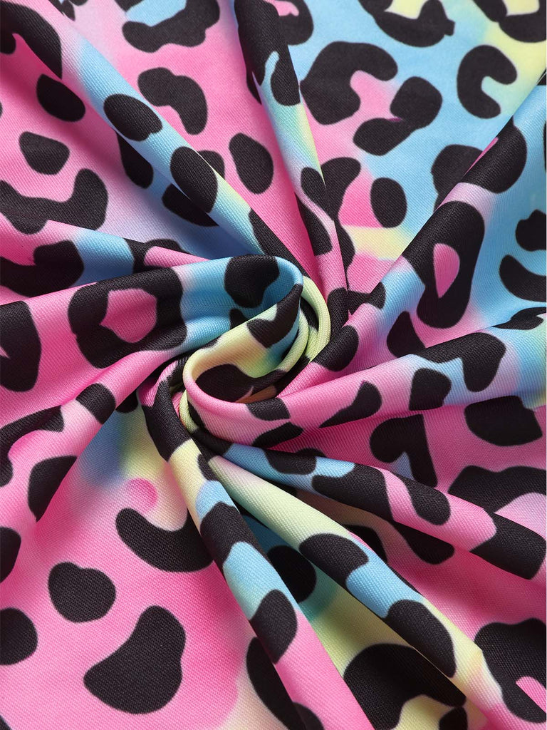 [Prévente] Robe portefeuille multicolore en maille à imprimé léopard néon années 1980