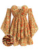 [Prévente] Robe Floral Dentelle Foncé Évasé Manche Bohème Mini Jaune Années 1970 2