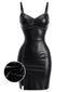 [Prévente] Robe froncée bretelles spaghetti cuir noir années 1960