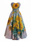 [Prévente] Robe bustier lavande motif tournesols et décolleté cœur années 50