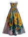 [Prévente] Robe bustier lavande motif tournesols et décolleté cœur années 50