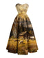 [Prévente] Robe jaune Bustier Imprimé Paysage Champêtre Années 1950