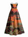 [Prévente] Robe bustier orange motif nénuphars et décolleté cœur années 50