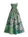 [Prévente] Robe bustier vert pâle motif nénuphars et décolleté cœur années 50