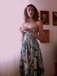 Robe bustier vert pâle motif nénuphars et décolleté cœur années 50